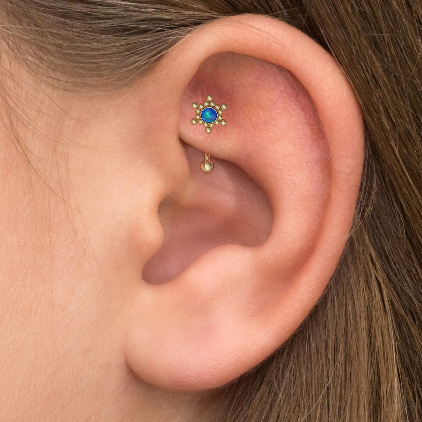 Surgical Steel Curved Barbell Piercing Opal - TitaniumFashion