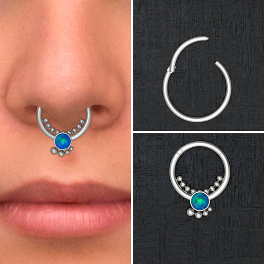 Opal Septum Hoop Titanium Implant Grade - TitaniumFashion