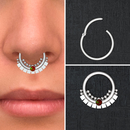 Opal Septum Clicker Hoop Surgical Steel - TitaniumFashion