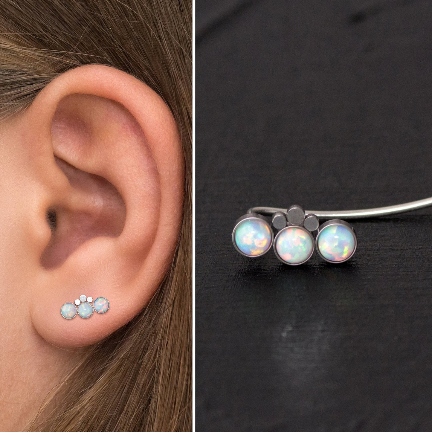 Opal Climbing Ear Cuff Earrings Surgical Steel - TitaniumFashion