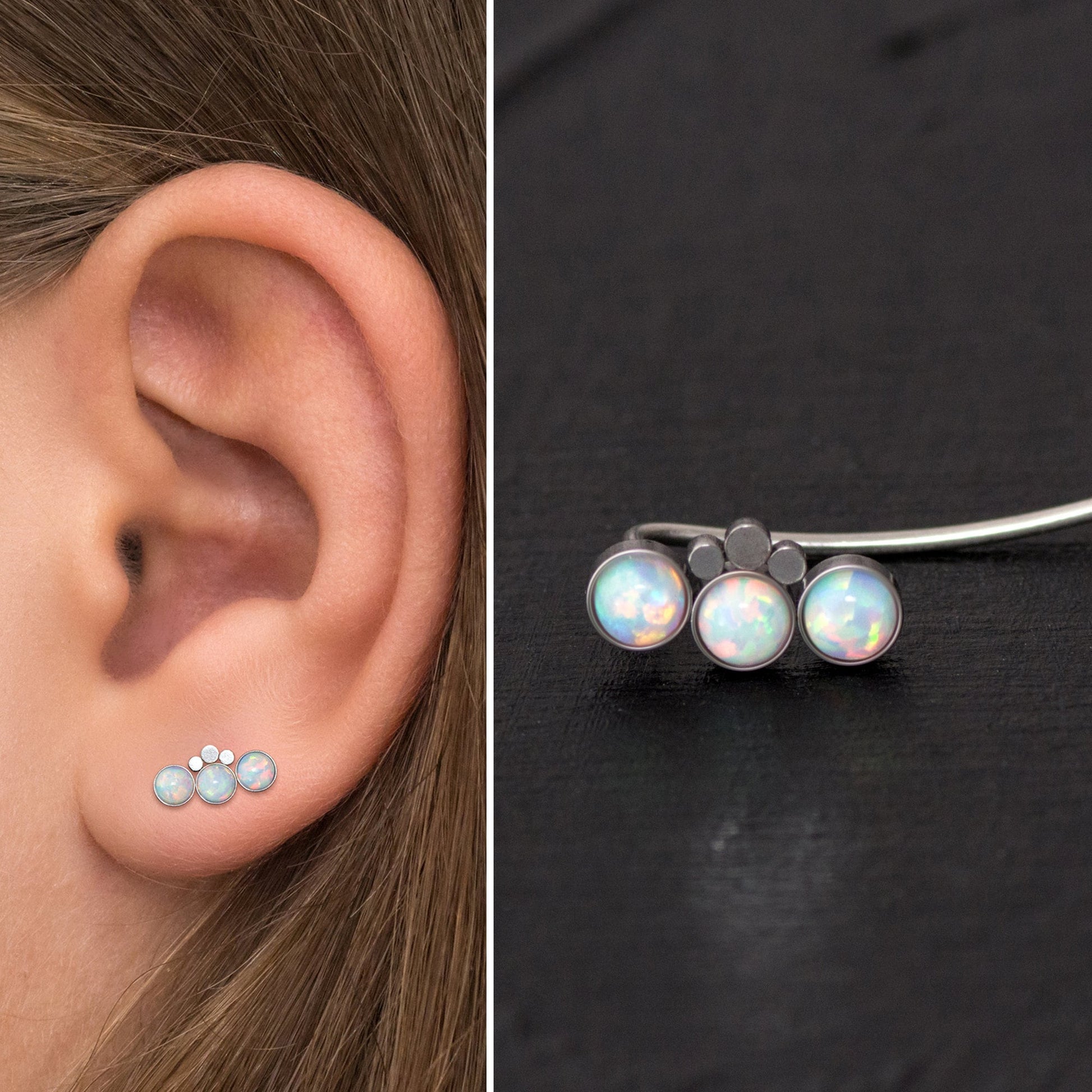 Opal Climbing Ear Cuff Earrings Surgical Steel - TitaniumFashion