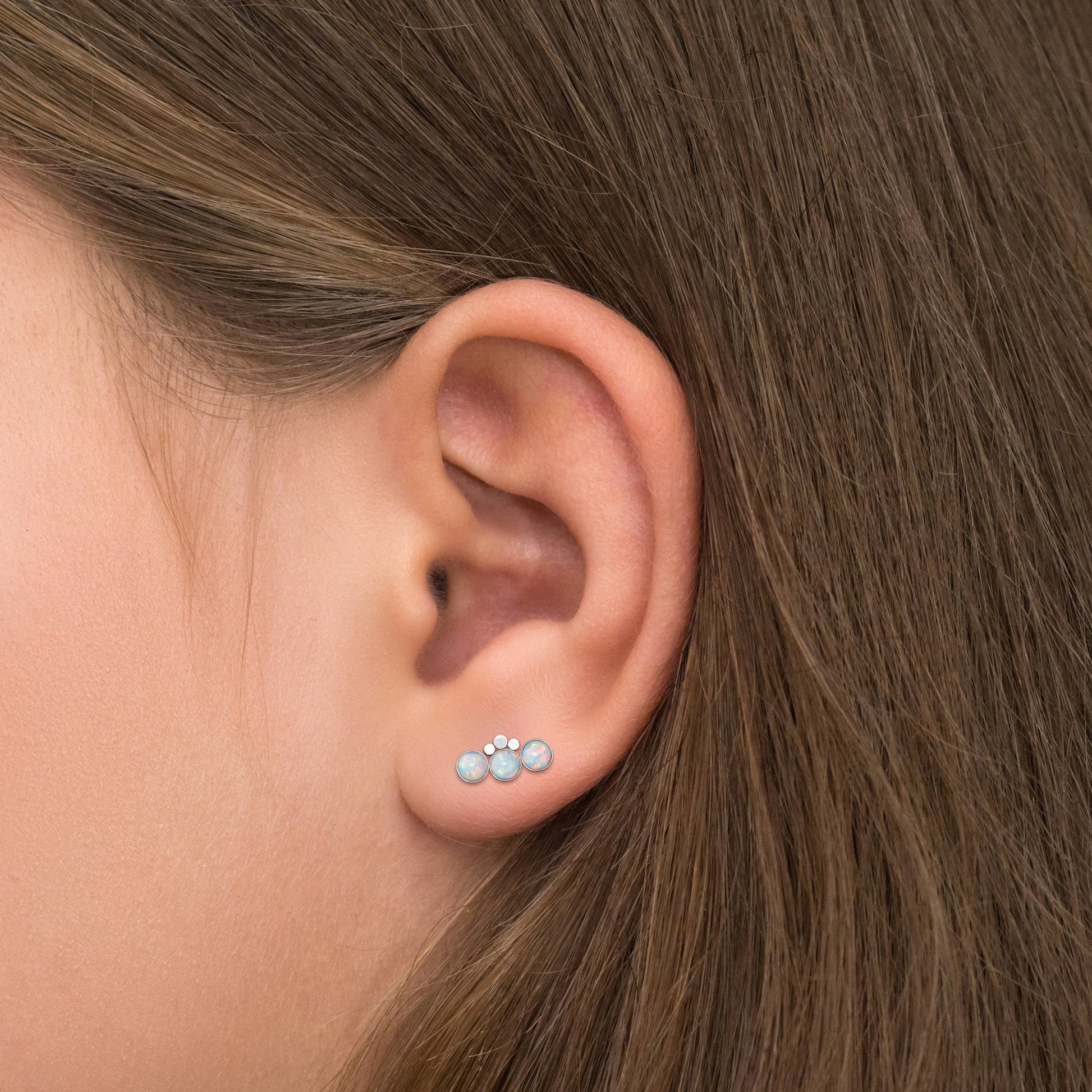 Opal Climbing Ear Cuff Earrings Surgical Steel - TitaniumFashion