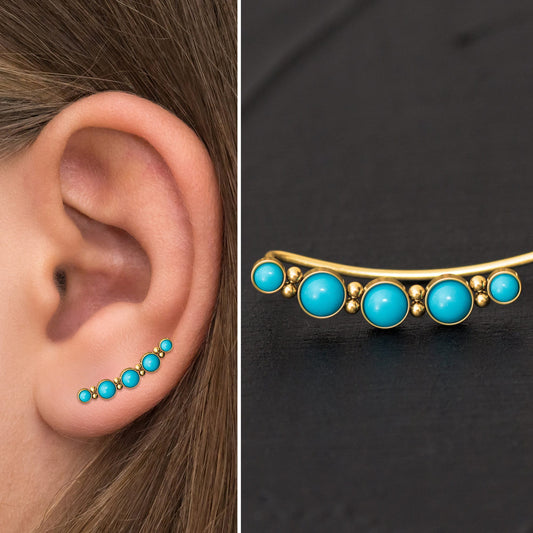 Surgical Steel Ear Crawler Turquoise - TitaniumFashion