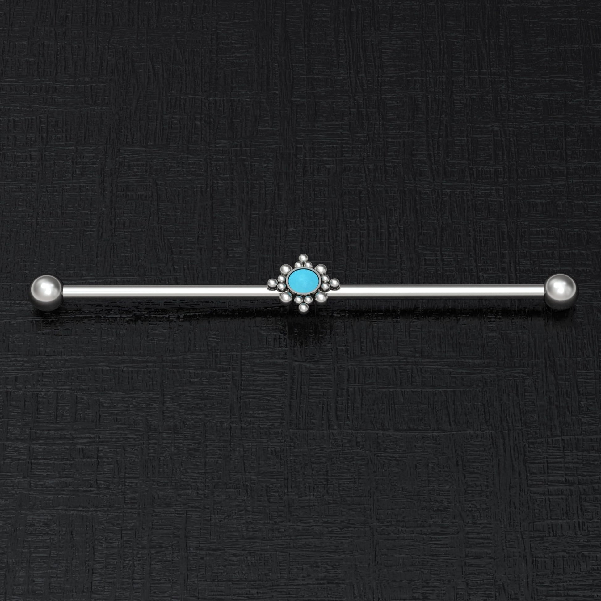 Turquoise Industrial Barbell Titanium Implant Grade - TitaniumFashion