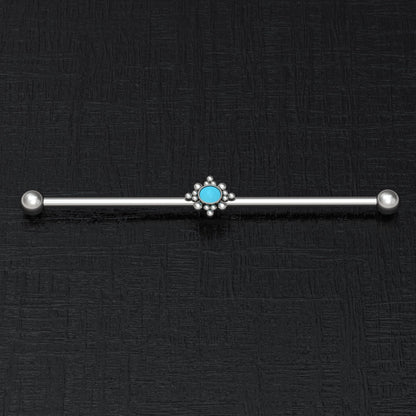 Turquoise Industrial Barbell Titanium Implant Grade - TitaniumFashion