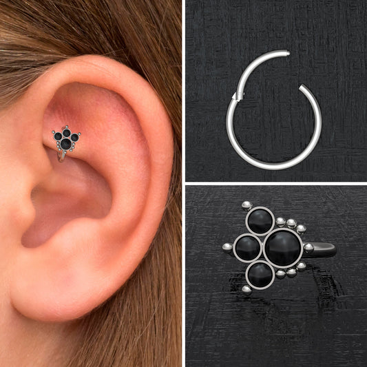 Onyx Tragus Hoop Implant Grade Titanium - TitaniumFashion
