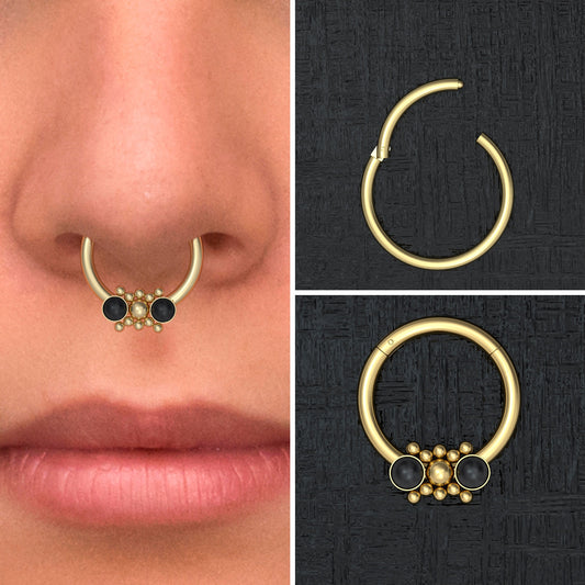 Onyx Septum Ring Surgical Steel - TitaniumFashion