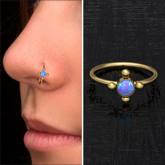Opal Nose Ring Surgical Steel - TitaniumFashion