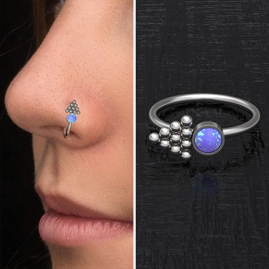 Implant Grade Titanium Nose Hoop Opal - TitaniumFashion