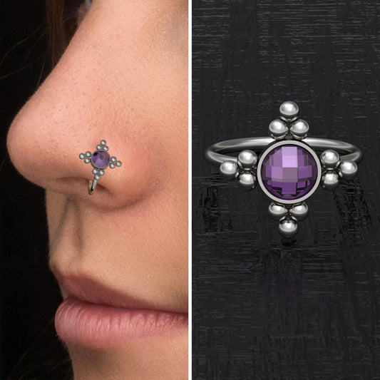 Titanium Nose Ring Hoop CZ - TitaniumFashion