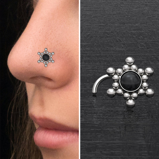 Onyx Nose Stud Ring Surgical Steel - TitaniumFashion