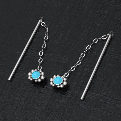 Turquoise Chain Threader Earrings - TitaniumFashion