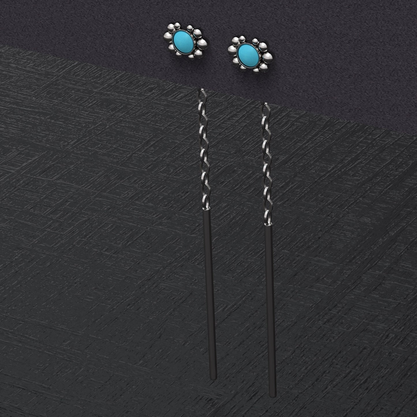 Turquoise Chain Threader Earrings - TitaniumFashion