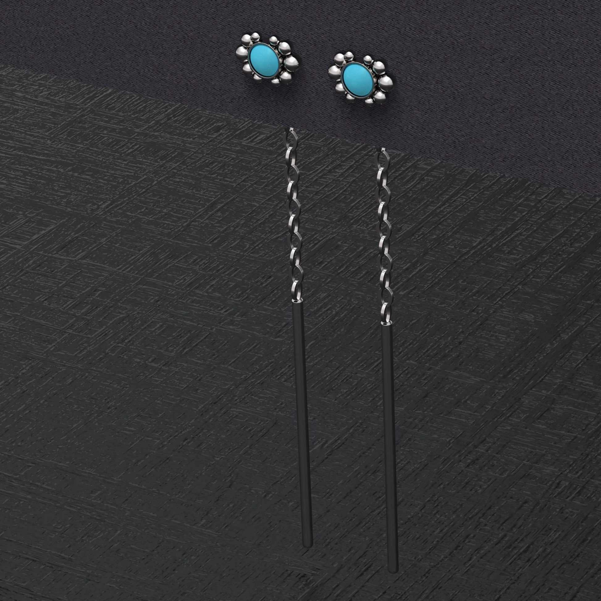 Turquoise Chain Threader Earrings - TitaniumFashion