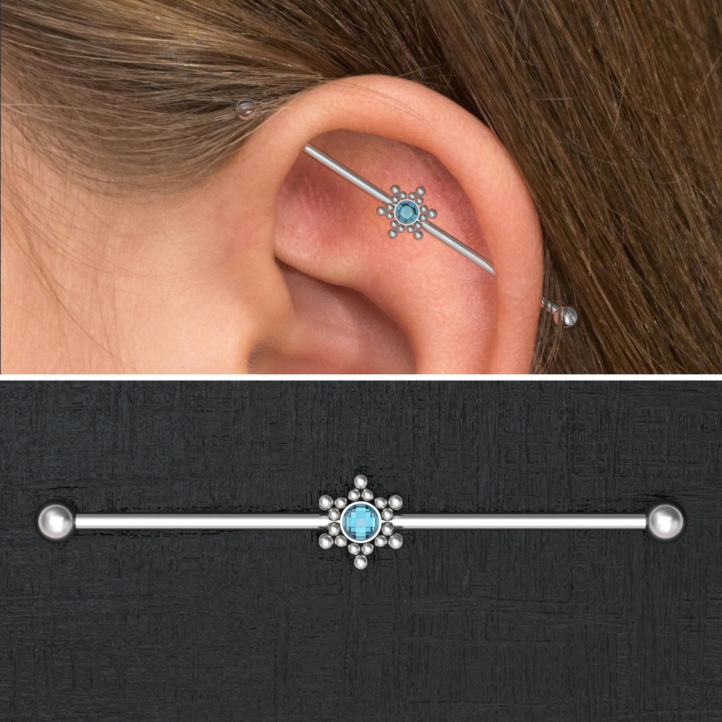 CZ Industrial Piercing 14g - TitaniumFashion