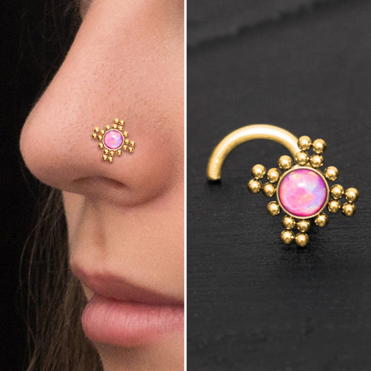 Opal Nose Stud Ring Surgical Steel - TitaniumFashion