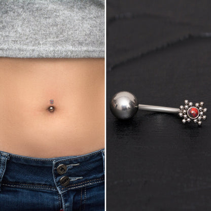 Surgical Steel Belly Button Ring Opal - TitaniumFashion