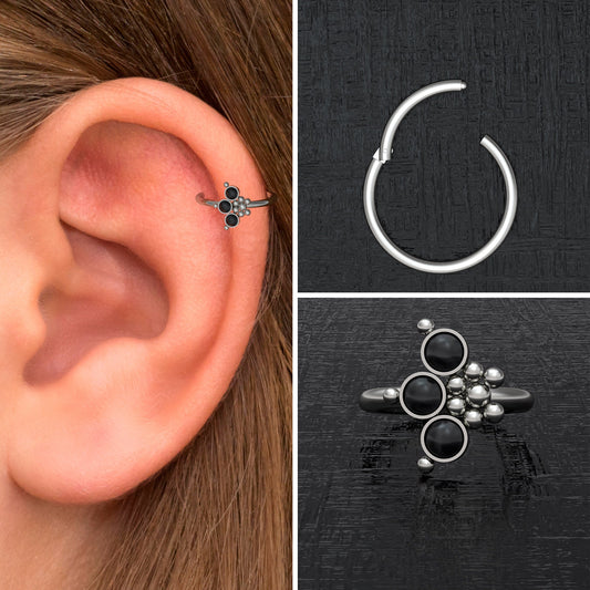 Onyx Rook Earring Titanium Implant Grade - TitaniumFashion