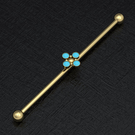 Turquoise Industrial Barbell 14g - TitaniumFashion