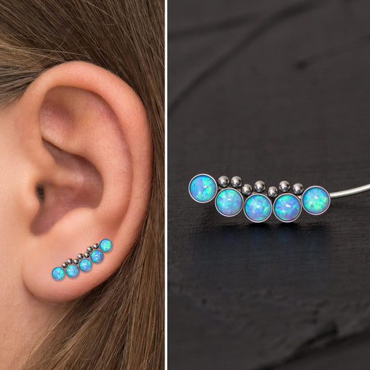 Opal Climbing Ear Cuff Earrings Surgical Steel - TitaniumFashion