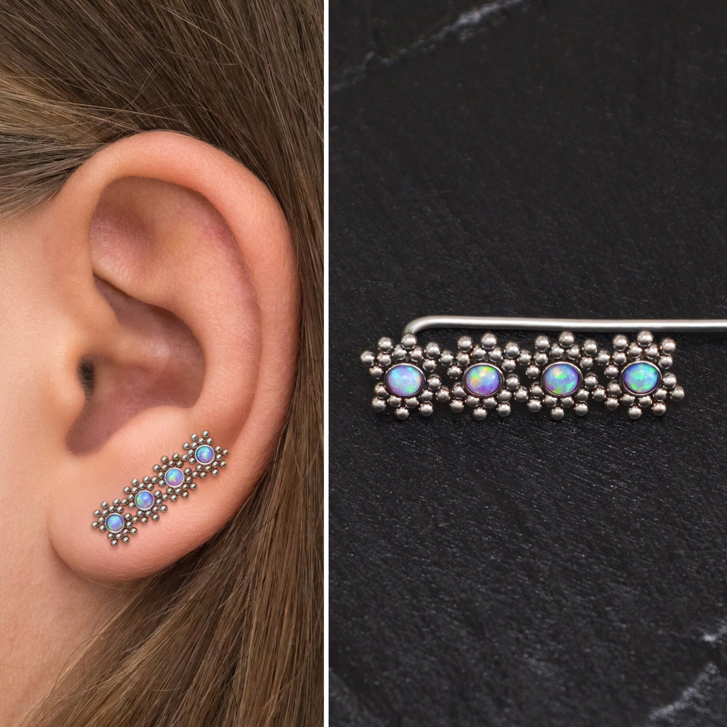 Surgical Steel Ear Crawler Opal - TitaniumFashion