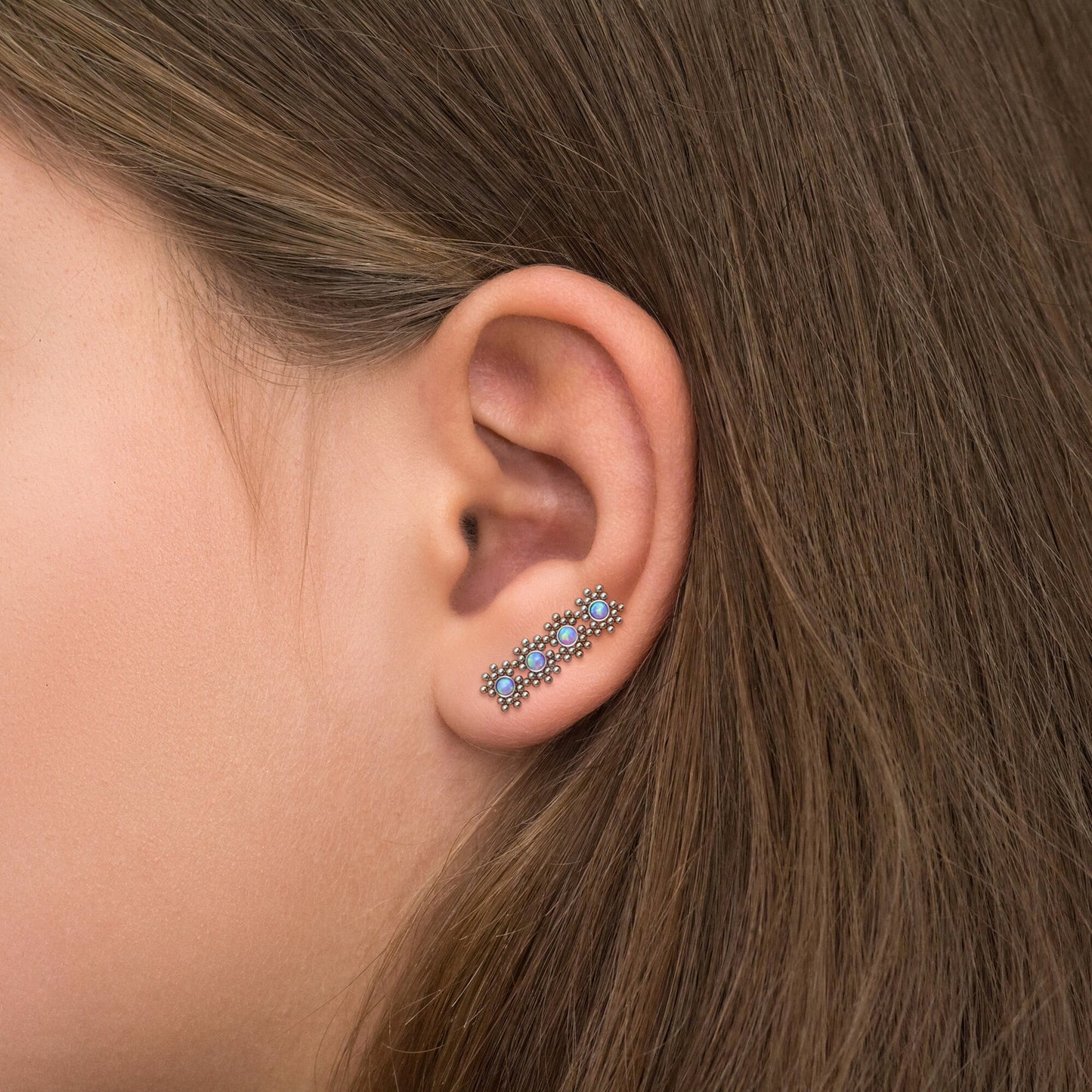 Surgical Steel Ear Crawler Opal - TitaniumFashion