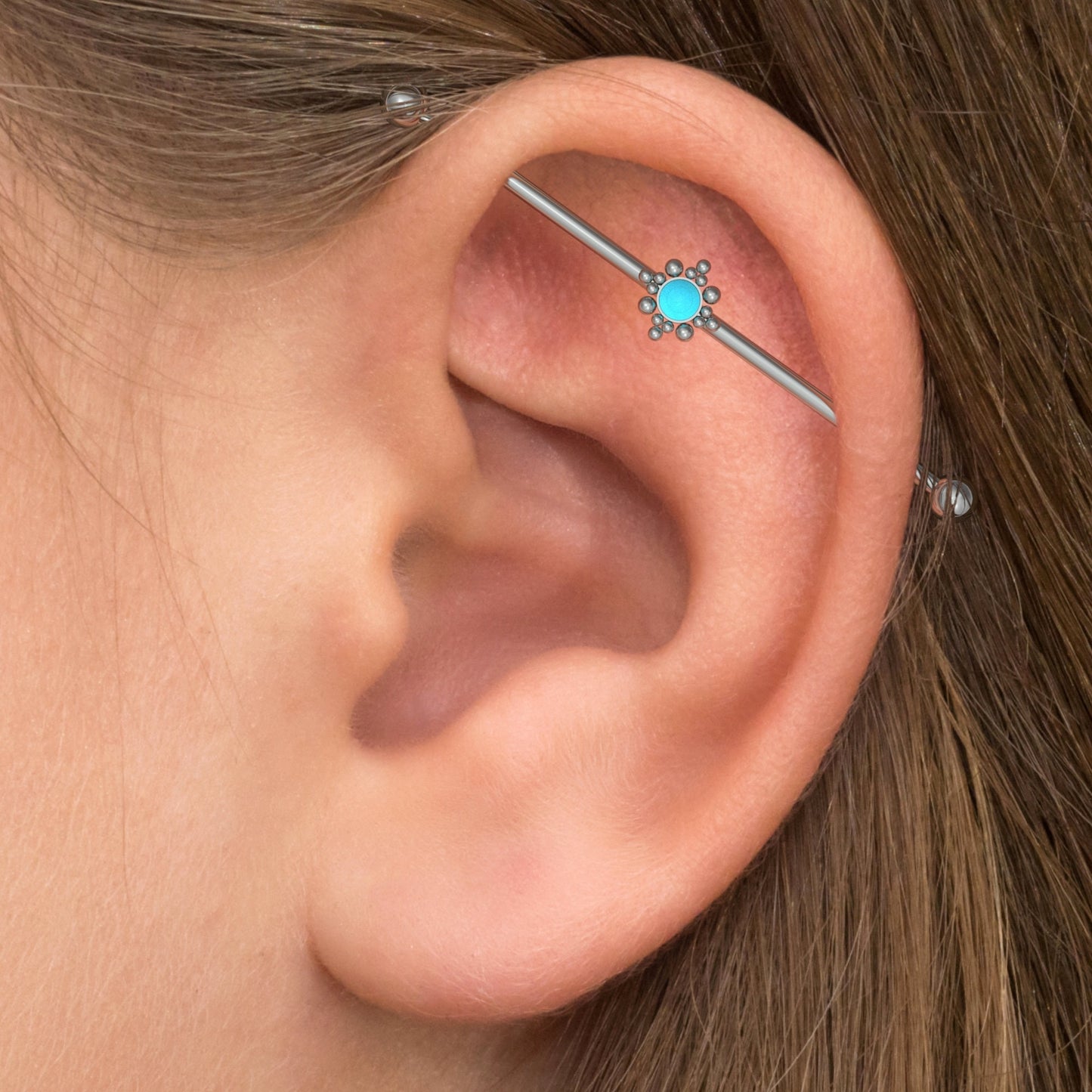 Turquoise Industrial Barbell Titanium Implant Grade - TitaniumFashion