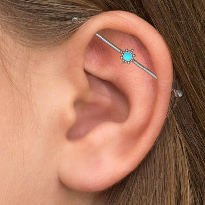 Turquoise Industrial Barbell Titanium Implant Grade - TitaniumFashion