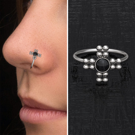 Surgical Steel Nose Ring Hoop Onyx - TitaniumFashion