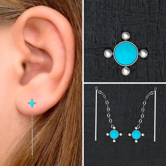 Double Sided Earrings Turquoise - TitaniumFashion