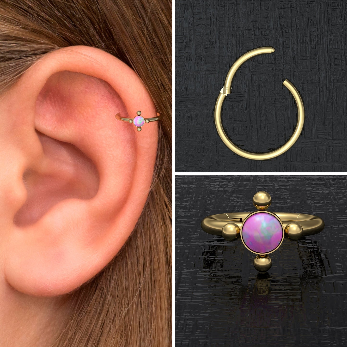 Opal Tragus Jewelry, Surgical Steel Cartilage Earring Hoop, Conch Earring, Forward Helix Earring, Rook Ring, Cartilage Clicker Ring - TitaniumFashion