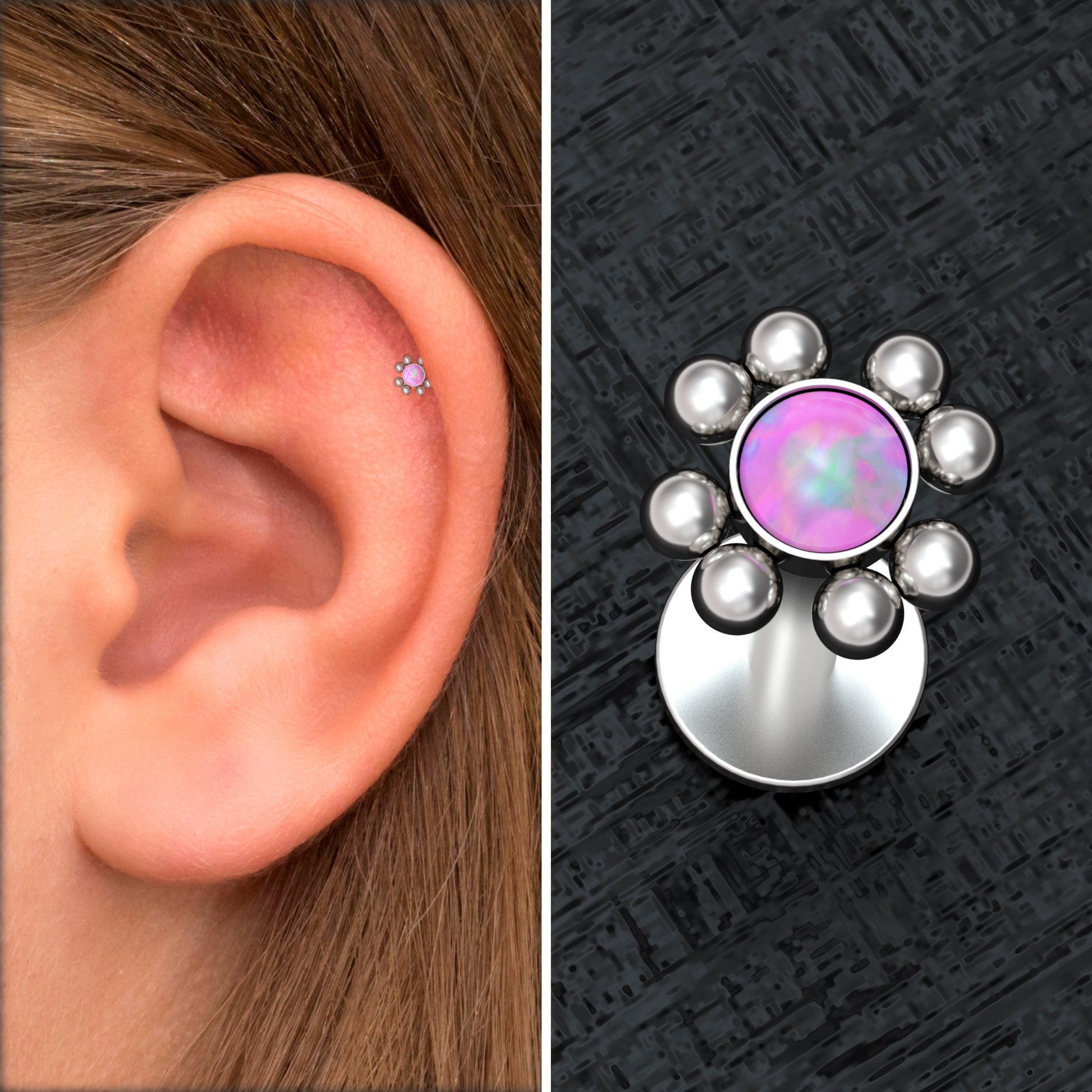 Opal Tragus Stud Surgical Steel - TitaniumFashion