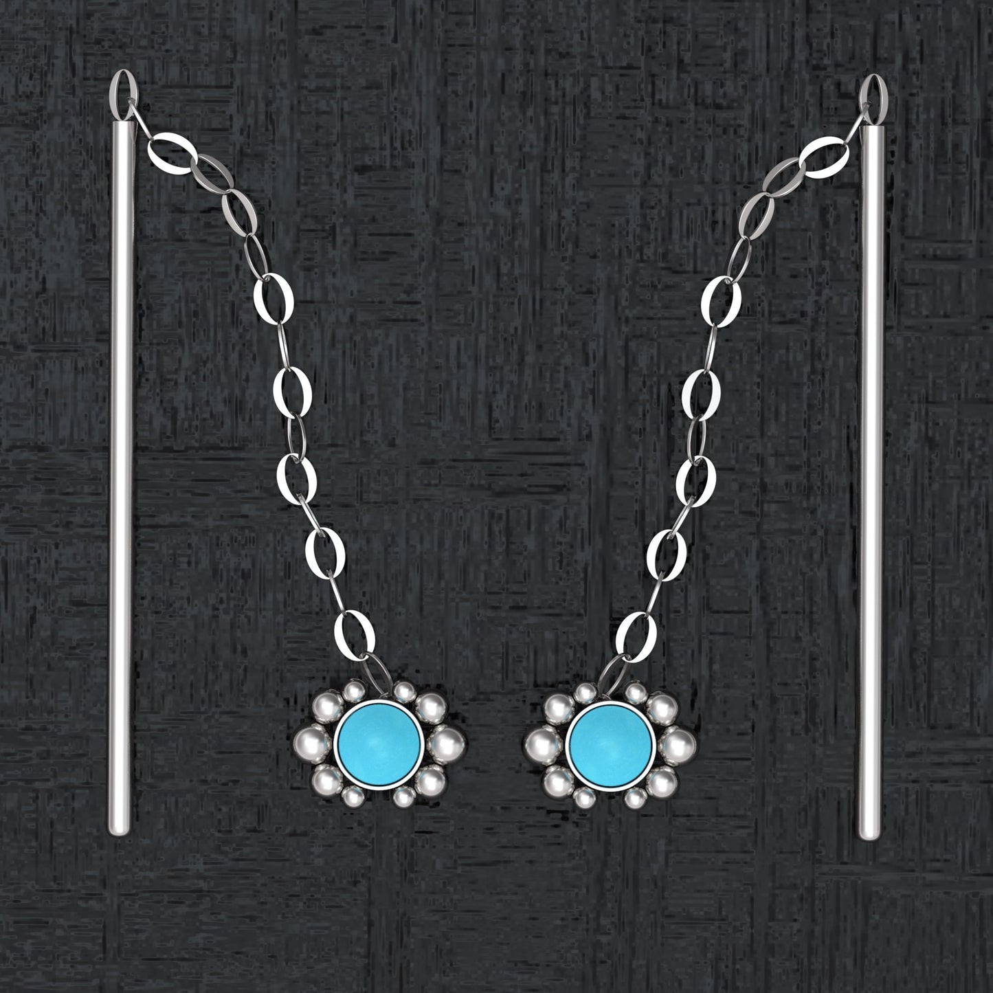 Turquoise Chain Threader Earrings - TitaniumFashion