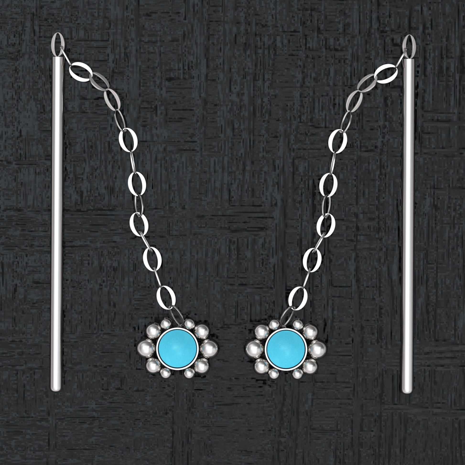 Turquoise Chain Threader Earrings - TitaniumFashion