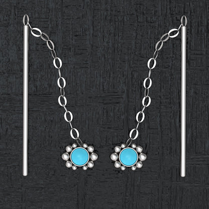 Turquoise Chain Threader Earrings - TitaniumFashion