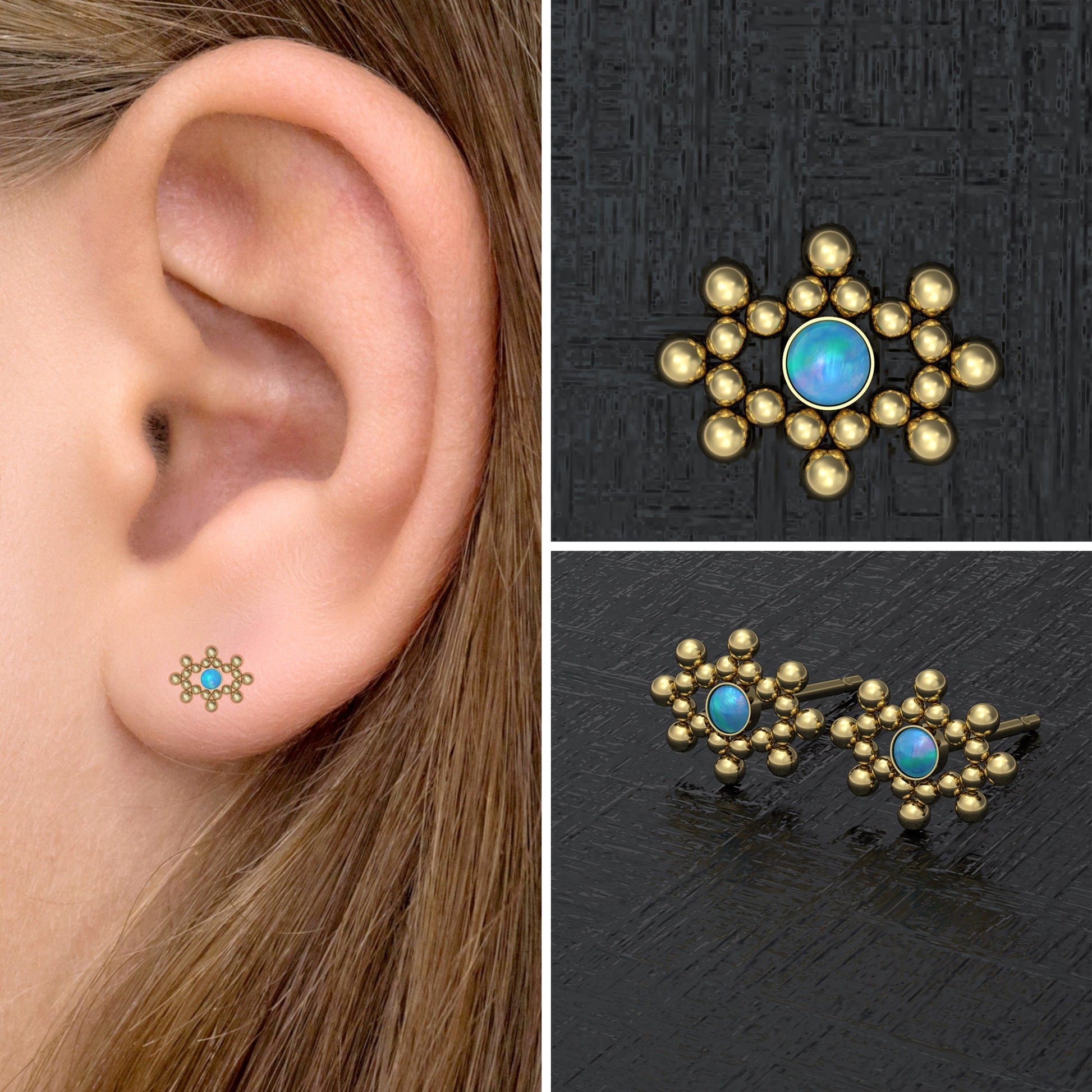 Simple Stud Earrings Opal - TitaniumFashion