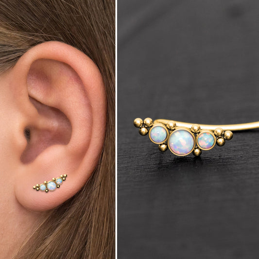 Opal Ear Climber Earrings Surgical Steel - TitaniumFashion