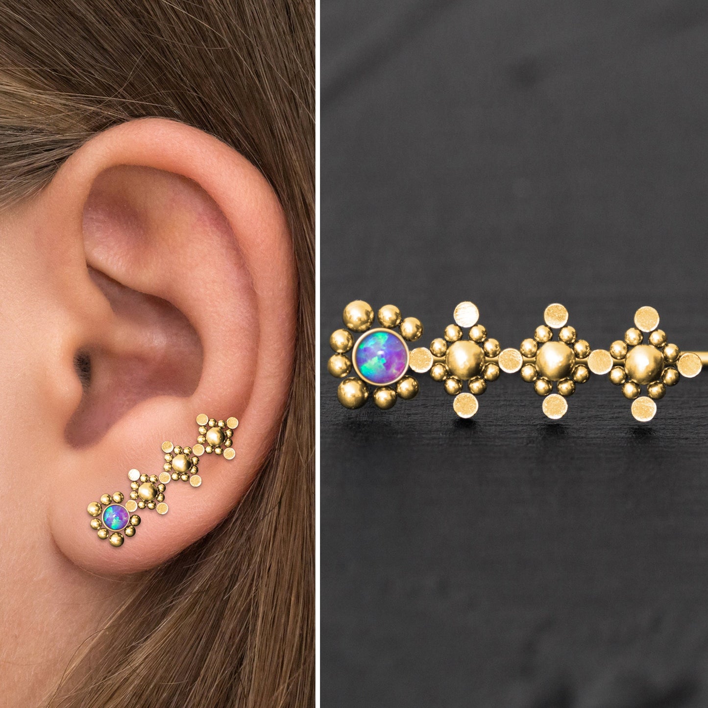 Opal Ear Climber Earrings Surgical Steel - TitaniumFashion