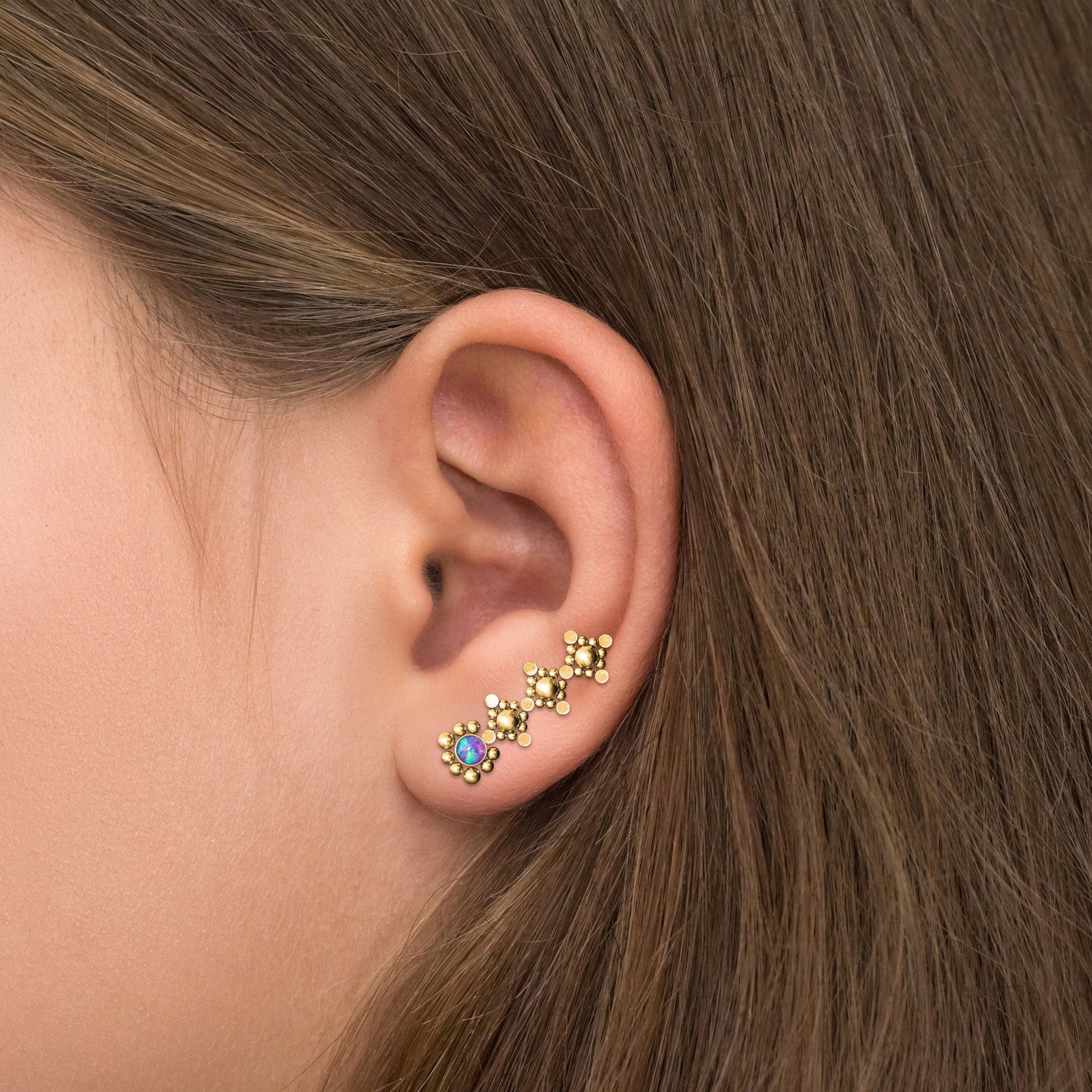 Opal Ear Climber Earrings Surgical Steel - TitaniumFashion