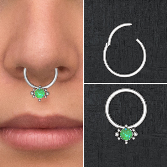 Opal Septum Hoop Surgical Steel - TitaniumFashion