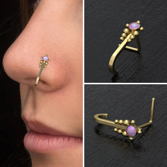 Opal Nose Hoop With Stud Surgical Steel - TitaniumFashion