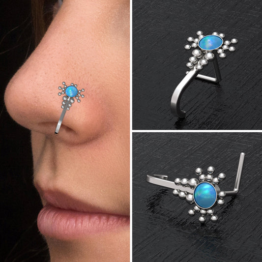 Opal Nose Hoop With Stud Surgical Steel - TitaniumFashion