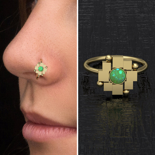 Surgical Steel Nose Ring Hoop Opal - TitaniumFashion