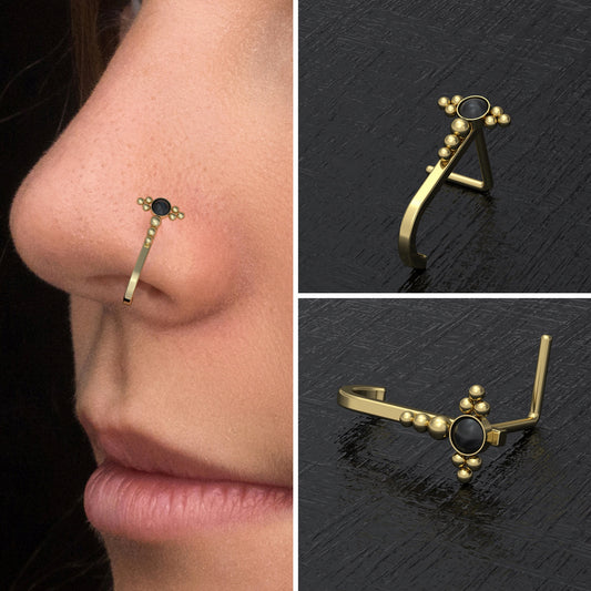 Onyx Nose Hoop With Stud Surgical Steel - TitaniumFashion