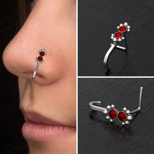 Surgical Steel Nose Stud Ring CZ - TitaniumFashion