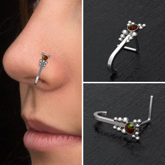 Opal Nose Stud Ring Surgical Steel - TitaniumFashion