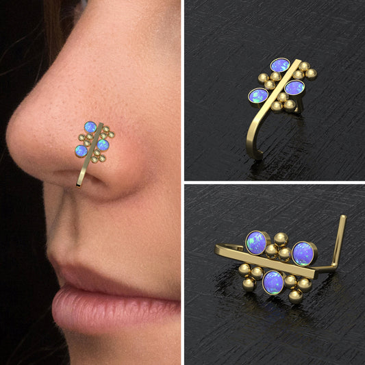 Surgical Steel Nose Stud Ring Opal - TitaniumFashion