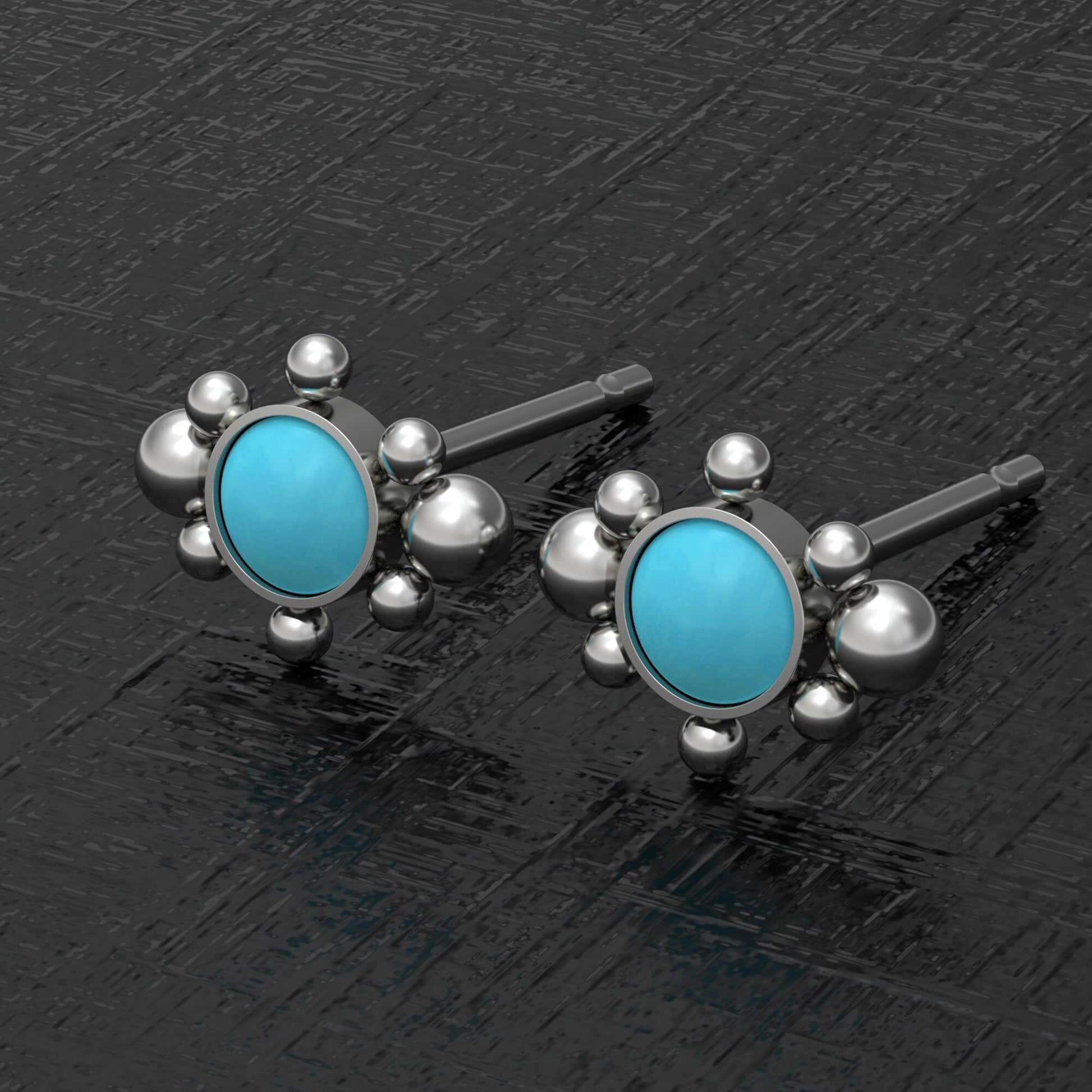 Turquoise Small Stud Earrings Titanium - TitaniumFashion