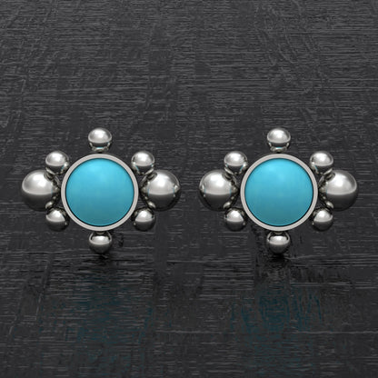 Turquoise Small Stud Earrings Titanium - TitaniumFashion