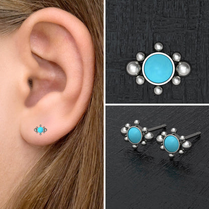 Turquoise Small Stud Earrings Titanium - TitaniumFashion